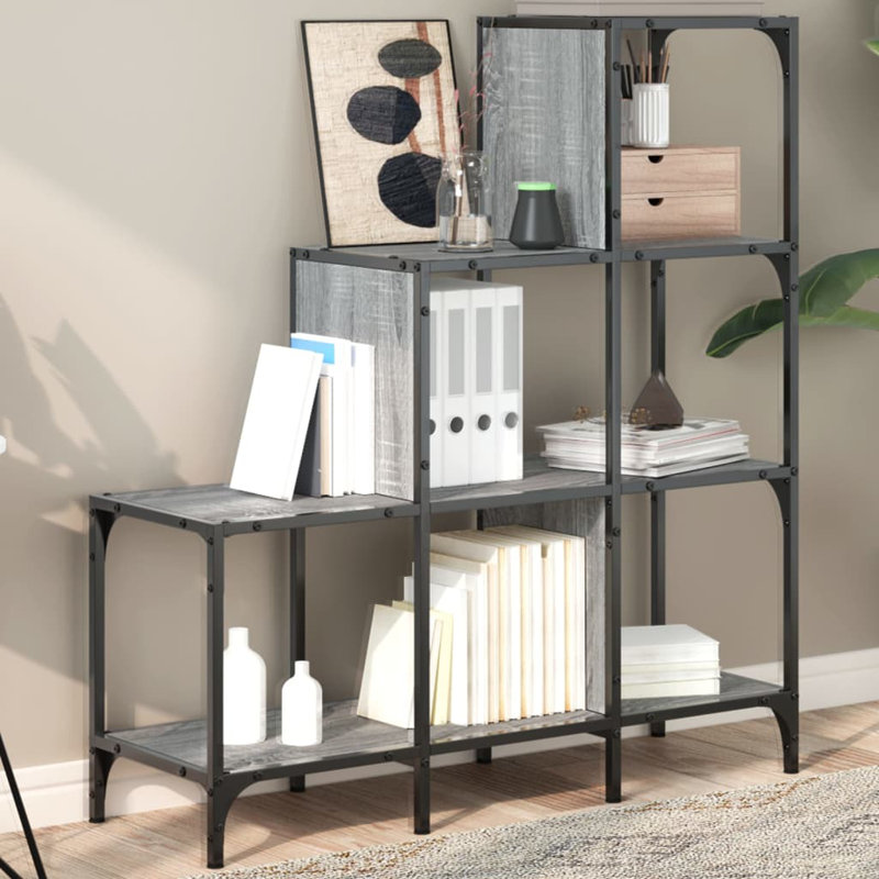 Zampa 92cm W Metal Step Bookcase, Grey Sonoma
