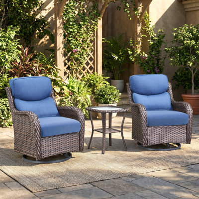 Simle 2 - Person Outdoor Seating Group PE Wicker Swivel Glider Chair With Cushions And Side Table