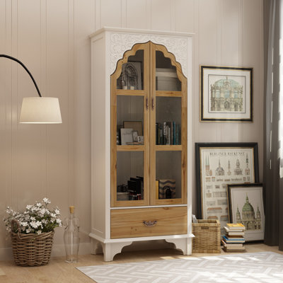 70.9" Rectangular 3-Tier Bookcase With Glass Doors And Drawers