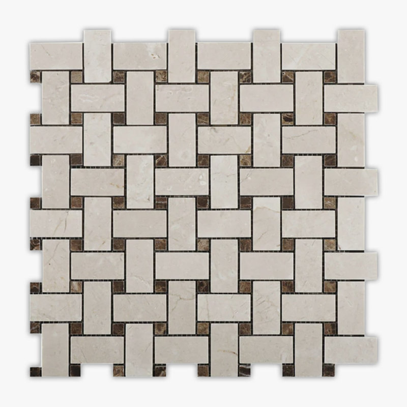 Crema Marfil Honed 1x2 Basket Weave W Marble Mosaic