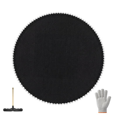 Round Trampoline Replacement Mat for 14 Ft Jumping Pad Compatible with 7 Inch Springs, Includes 88 V-Hooks & Spring Tool, Black