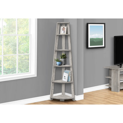 Contemporary 5 Tier Corner , 72"H, Grey Office Stand Bookcase, Display