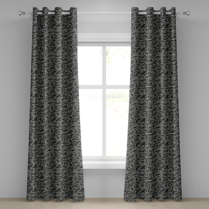 Ambesonne Grey Grommet Curtain 2-Panel Window Drapes, 50"x120", Black and Grey, 50" W x 108" L
