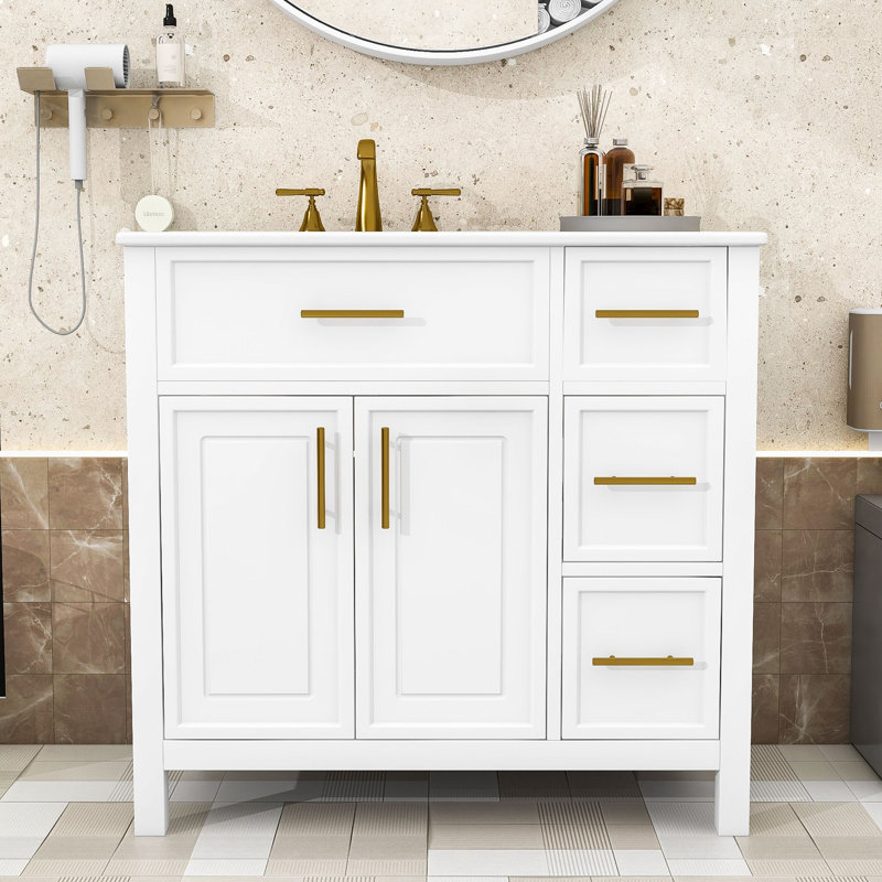 Meuble-lavabo moderne 36 "avec lavabo, Blanc