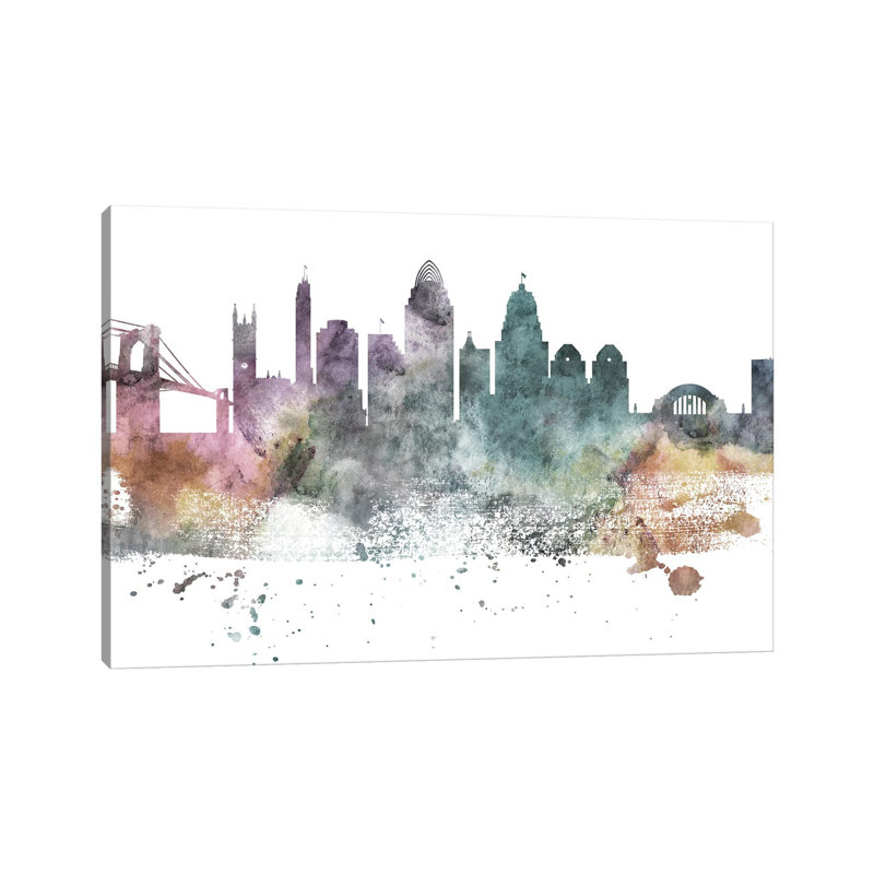 Cincinnati Pastel Skyline by Wall Decor Addict - Wrapped Canvas Painting, 20.32 cm H x 30.48 cm W