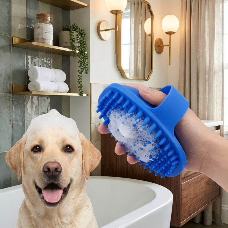 Paquet de 2 brosses de bain pour animaux de compagnie, silicone souple de qualité supérieure, poignée réglable, peigne à shampooing pour utilisation humide / sèche, massage et écorçage pour chiens et chats à poils longs / courts