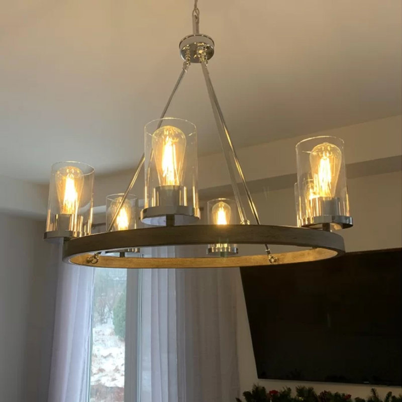 6 - Light Dimmable Wagon Wheel Chandelier, Chrome