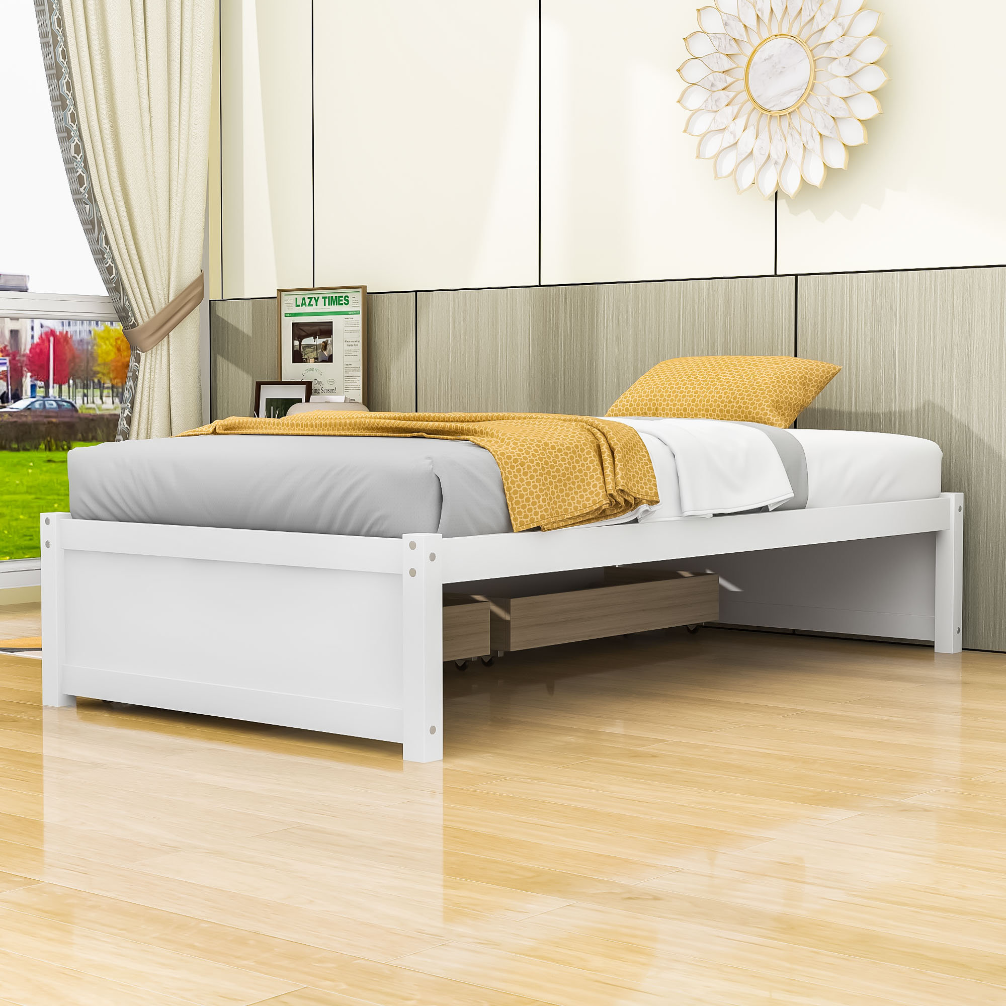 Red Barrel Studio® Twin Size 2 Drawers Wooden Platform Bed | Wayfair