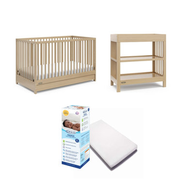 Lit de bébé convertible 5-en-1 Graco Teddi avec tiroir, table à langer Teddi. et ensemble de chambre de bébé et matelas