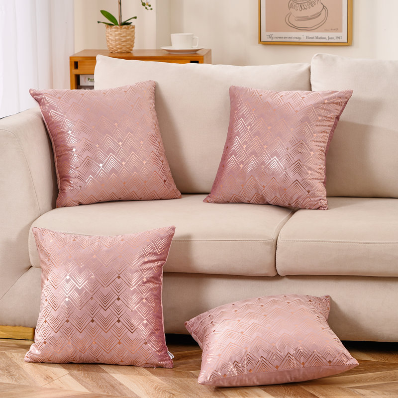 Housse et insert de coussin décoratif en velours Velvet Throw  Pillow Cover with Geometric pattern, 20 po x 20 po, Rose