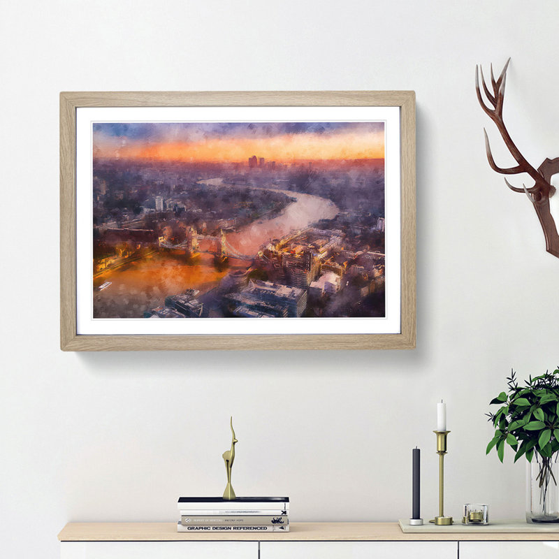 Sunrise over London - Picture Frame Painting Print, 24cm H x 33cm W x 2cm D, Oak Framed