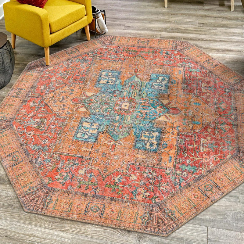 Chenille Geometric Indoor Rug, Octagon 5'1"