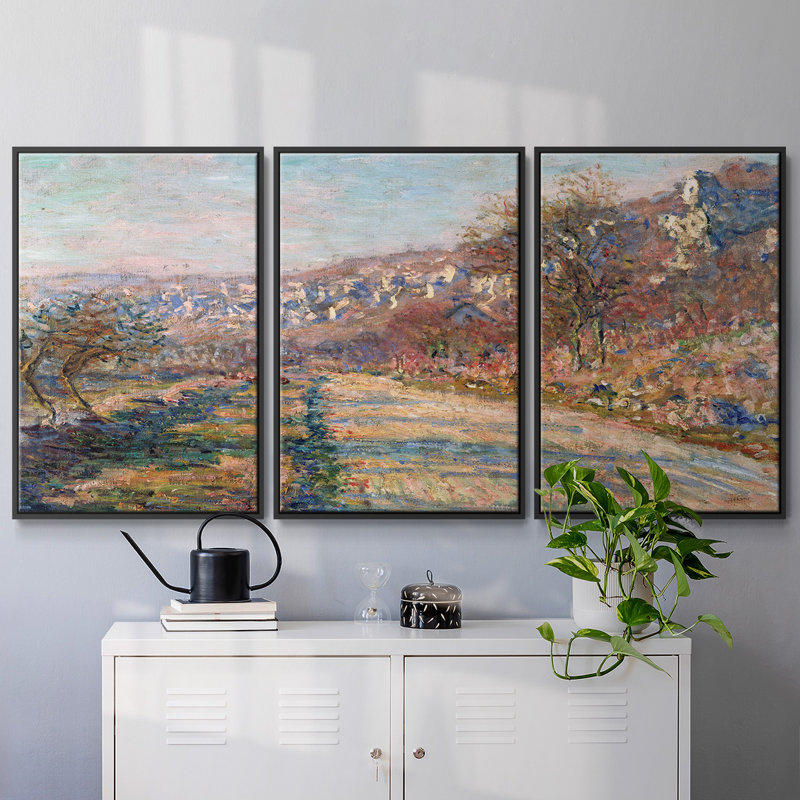 Monet - Toile encadrée multi-pièces_580MONETC, H 40 po x l 78 po x P 2 po, Cadre noir