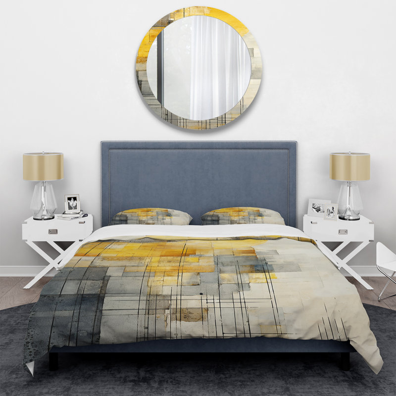 Ensemble de housse de couette jaune à panneaux solaires jaunes - Collages abstraits, Housse de couette pour lit simple
