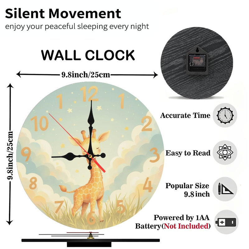 Horloge murale 10 po en MDF rond avec mouvement à quartz silencieux et crochet sans perceuse (piles AA non incluses)