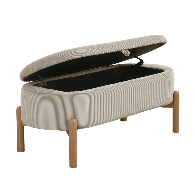 Banc de rangement taupe avec revêtement en velours côtelé et base en contreplaqué