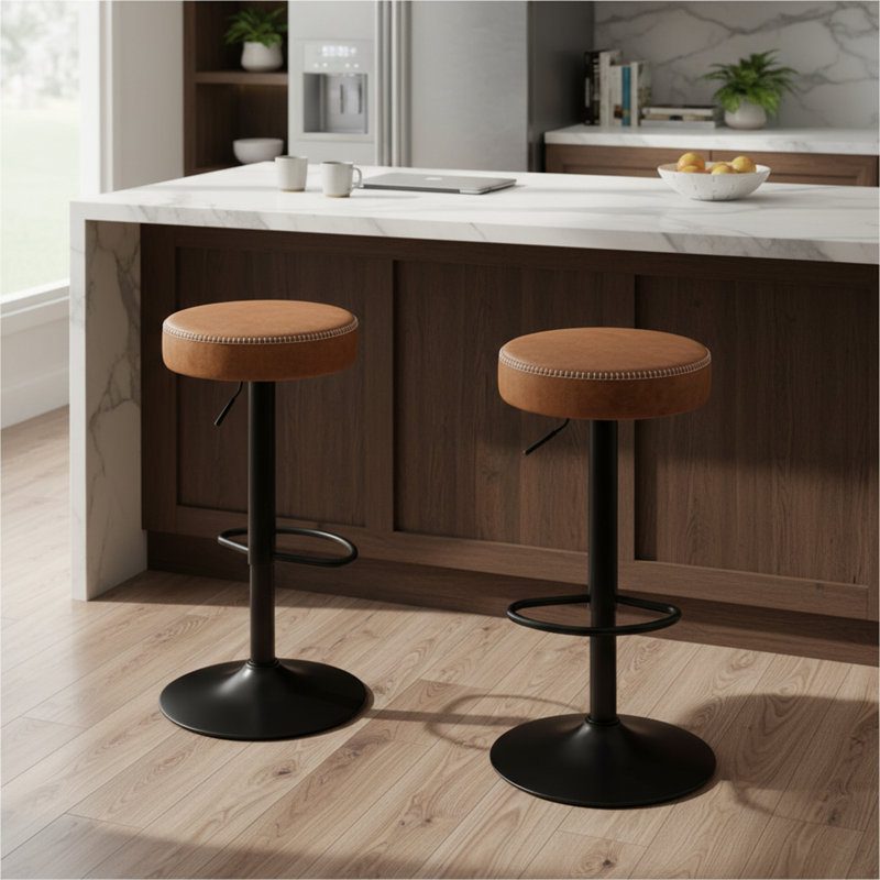 Adjustable Height Counter Stool with Metal Frame, Brown