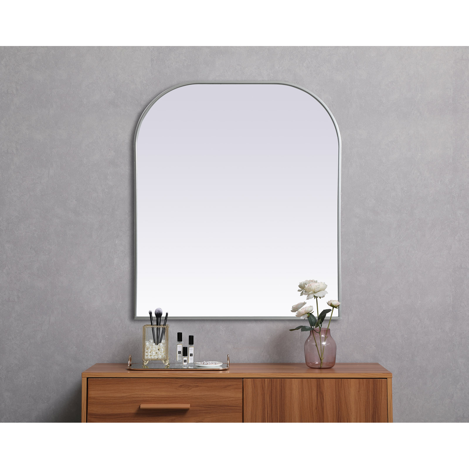 Sabine Metal Wide Arch Wall Mirror, Silver, 42" x 36"