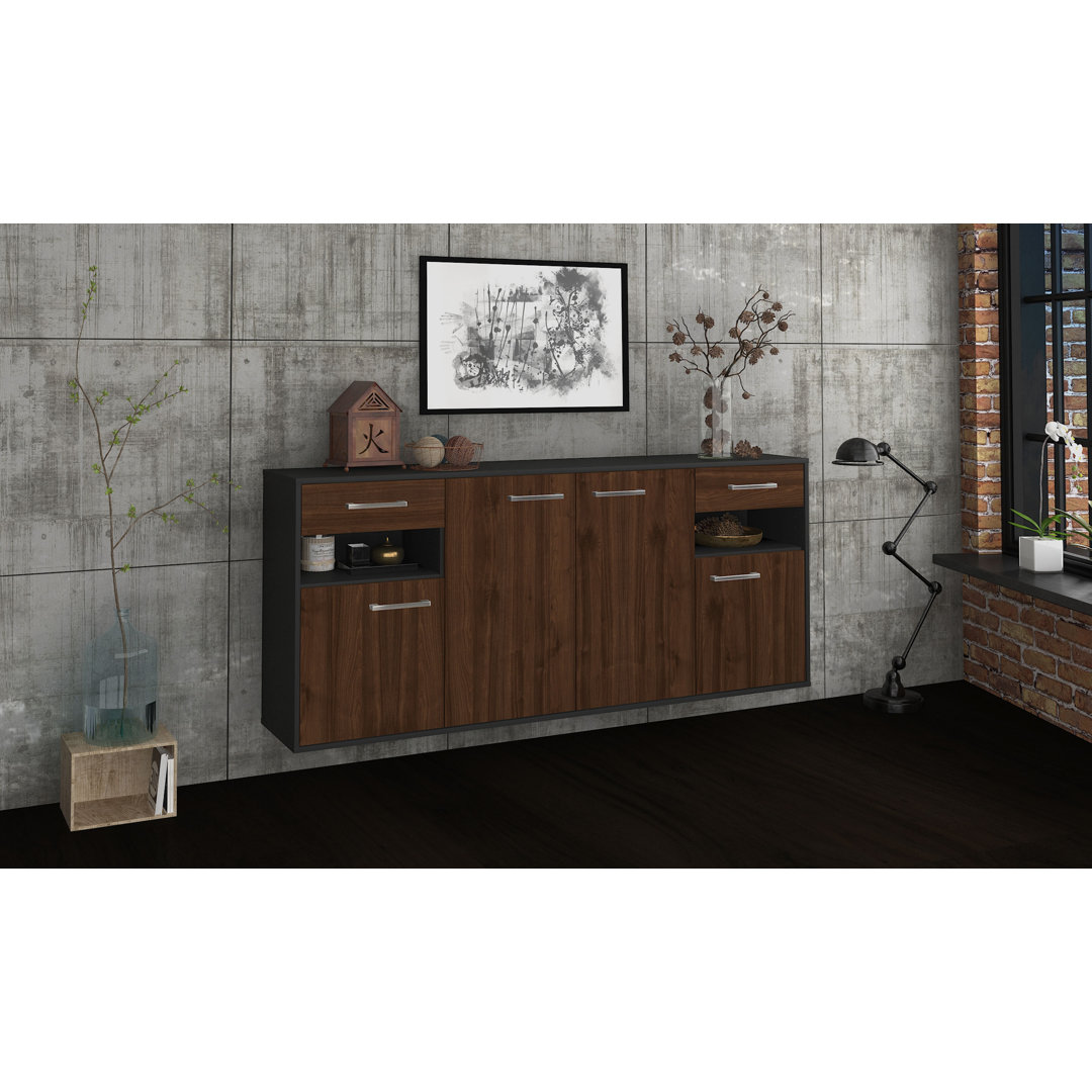 Sideboard Killeen, Farbe: Treibholz/Anthrazit, Fliegend/Metallgriffe, Größe: 180x79x35cm