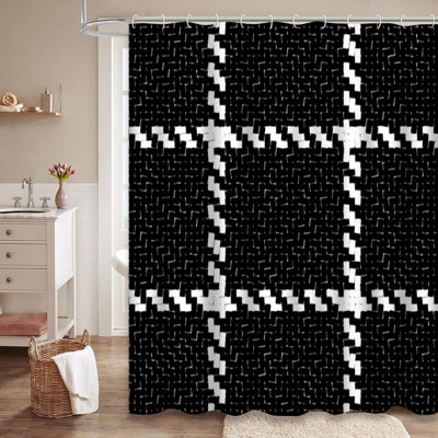 Black White Lumberjack Buffalo Plaid Shower Curtain with 12 Hooks