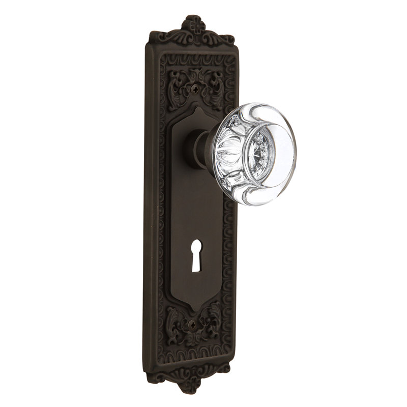 Poignée de porte mortaise intérieure en cristal avec œufs et plaque longue pour fléchettes, Bronze frotté à l'huile