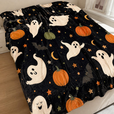 Couverture d'Halloween fantôme citrouille, couverture de lit légère et douce en peluche pour canapé, lit, chambre, salon, décoration intérieure