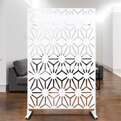 76" H48" W White Metal Privacy Screen - Add To Your Living Room Outdoor Fence In