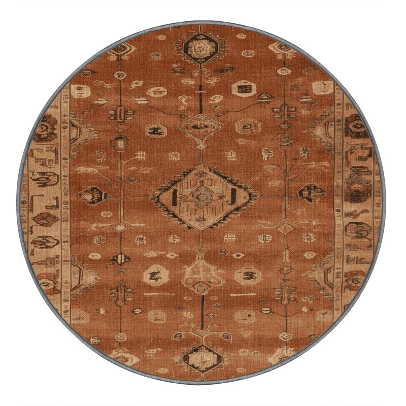 Tapis brun lavable à la machine, Rond 3 pi