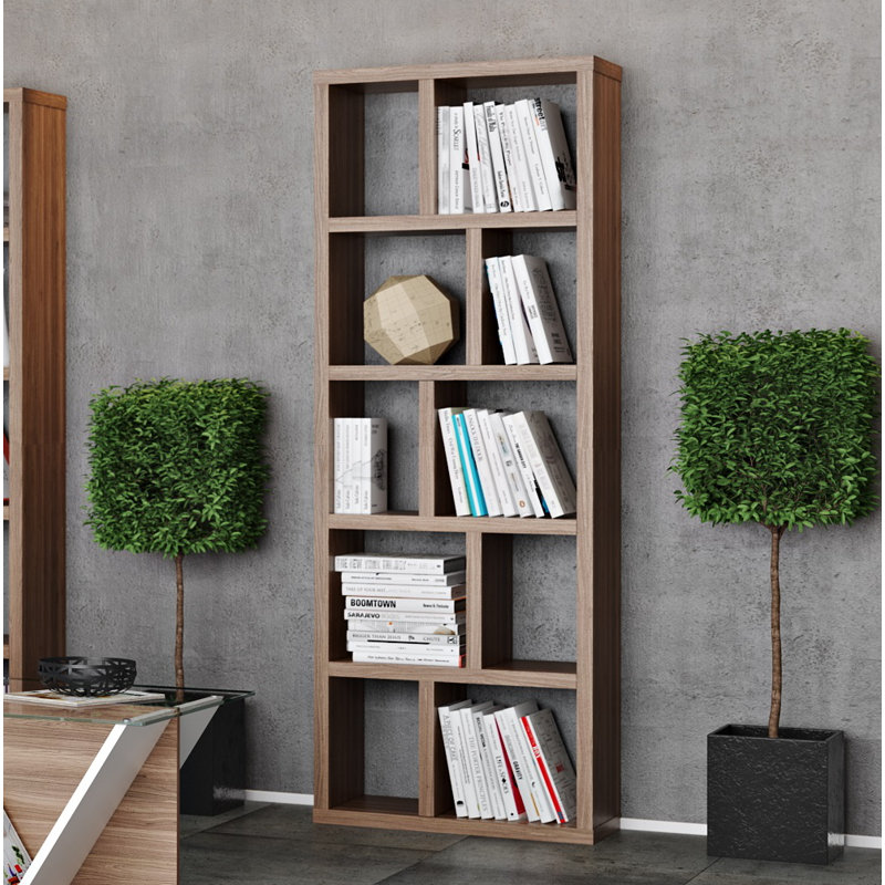 Sighfrith 198 cm H x 70 cm W Room Divider Bookcase, Walnut Veneer