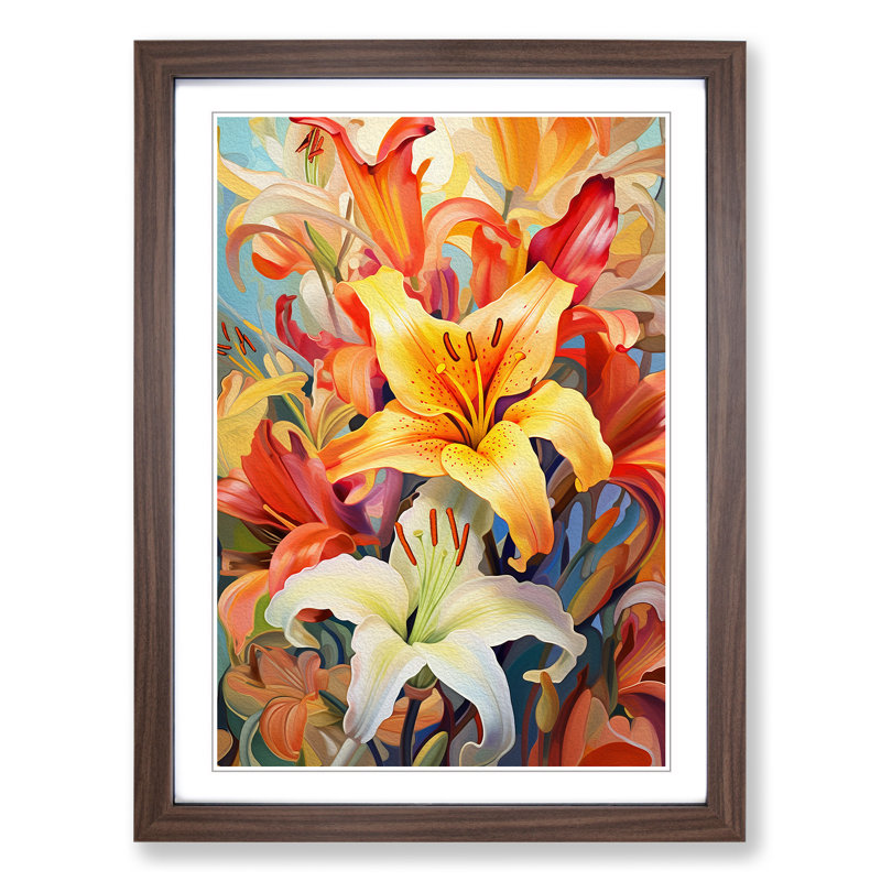 XYZ-FRM-V1223-4225 Lily Flower Orphism - Single Picture Frame Print on Wood, Walnut, 34cm H x 25cm W x 2cm D