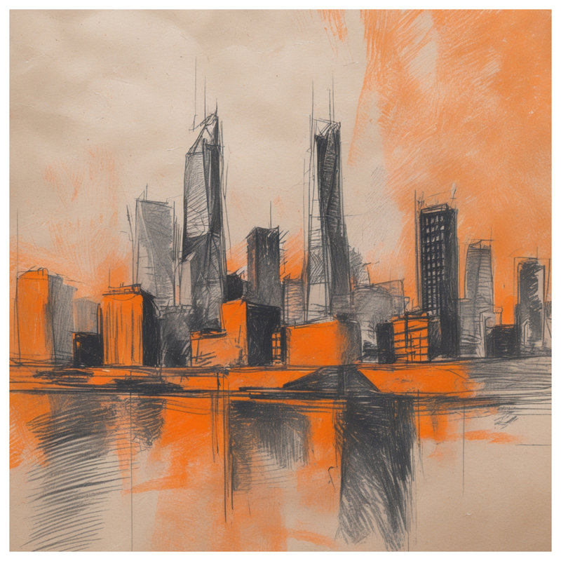Coussins décoratifs Orange City Skyline, 26 x 26 pouces