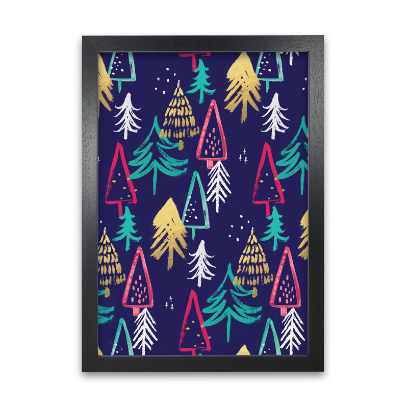 Christmas Trees Pattern 1 Piece Wall Art, 84cm H x 59.4cm W x 3cm D, Black Framed