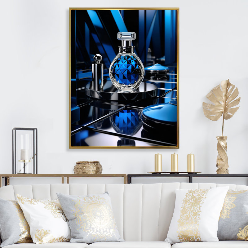 Laiyton " Fashion Blue Perfume Delight I ", 32" H x 16" W x 1" D, Gold Floater Framed