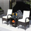 Ensemble de conversation 3 pièces pour patio: canapé modulaire avec coussins de siège et table basse beiges