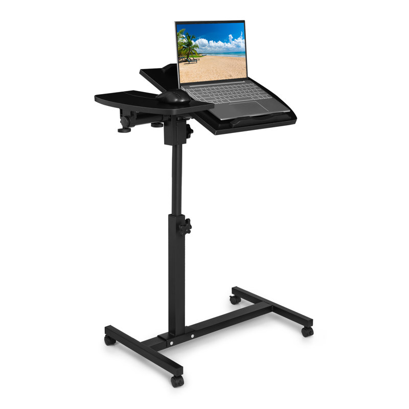 Mobile Laptop Desk Standing Desk With Mouse Pad & Tilting Tabletop, Adjustable Height Computer Table, Black