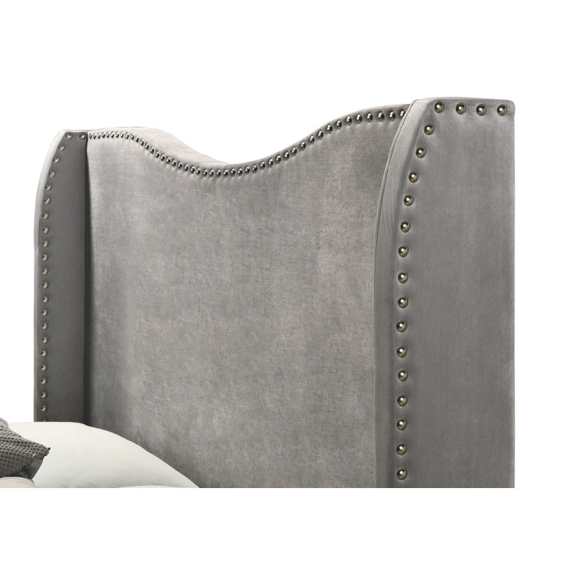 Hudson Oaks Upholstered Wingback Bed, Gray, Full / Double
