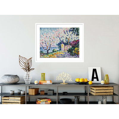 «Almond Trees in Flower» par Paul Signac - Estampe numérique encadrée