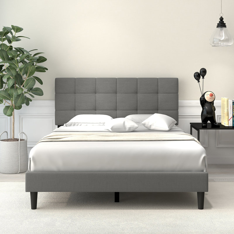 Upholstered Bed, Full/Double, Light Grey