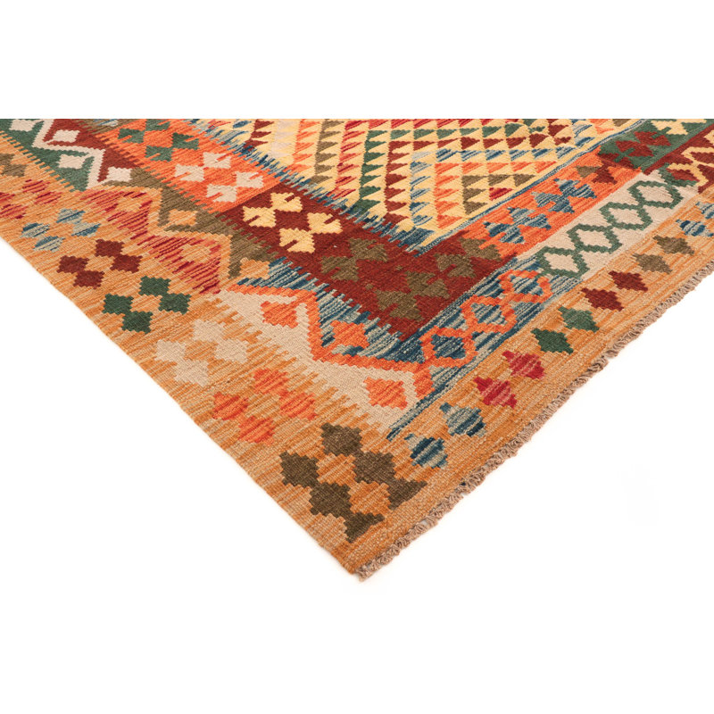 Rectangle 177 cm x 242 cm Geometric Wool Hand Woven Kilim