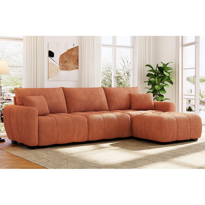 Canapé modulaire modulaire, canapé en L 4 places avec très grand siège, Boucle orange