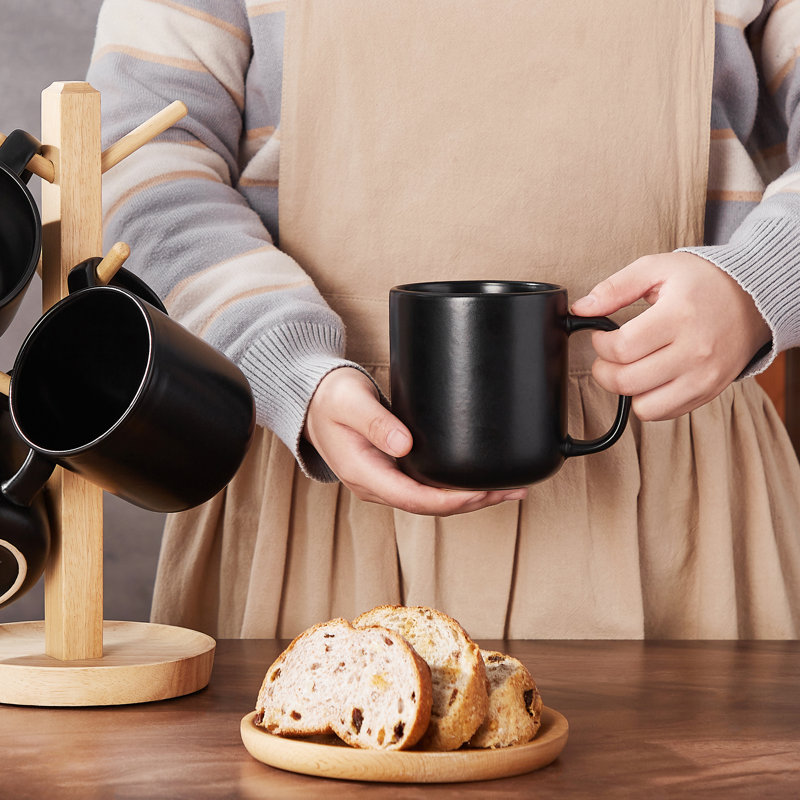 Ensemble de 4 tasses noires mates avec rebord incurvé, 14 oz - Design contemporain à bords surélevés, grès, Verre à whisky