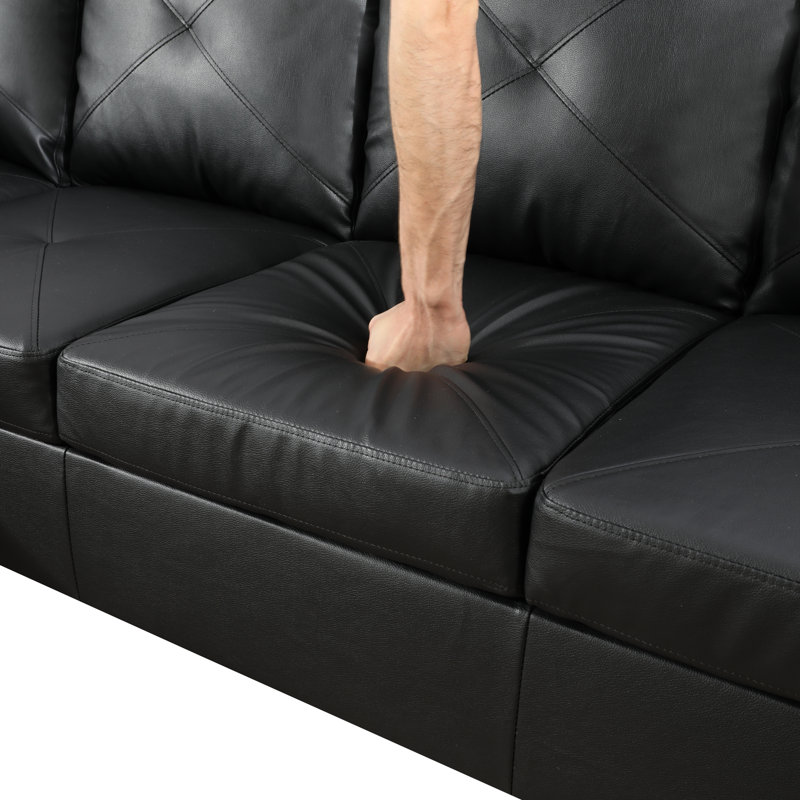 Ensemble de canapé en cuir 3 pièces - Canapé rembourré avec repose-pieds, Black, Right Hand Facing