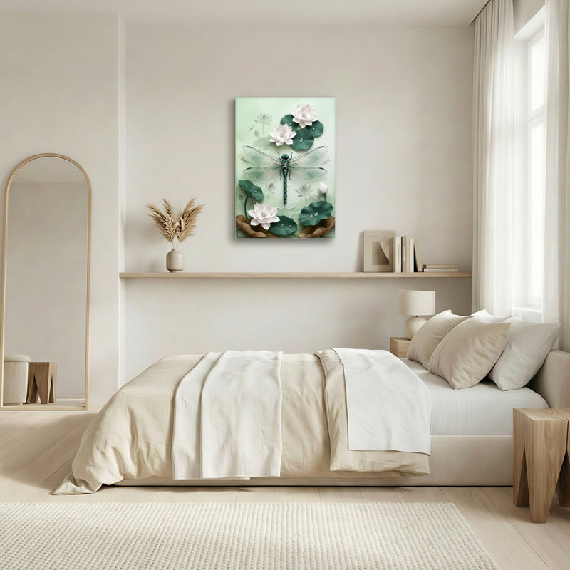 «Gallery Wrap», art mural sur toile pour le salon, la chambre à coucher, le bureau ou le vestibule - décoration murale décorative avec lotus libellule