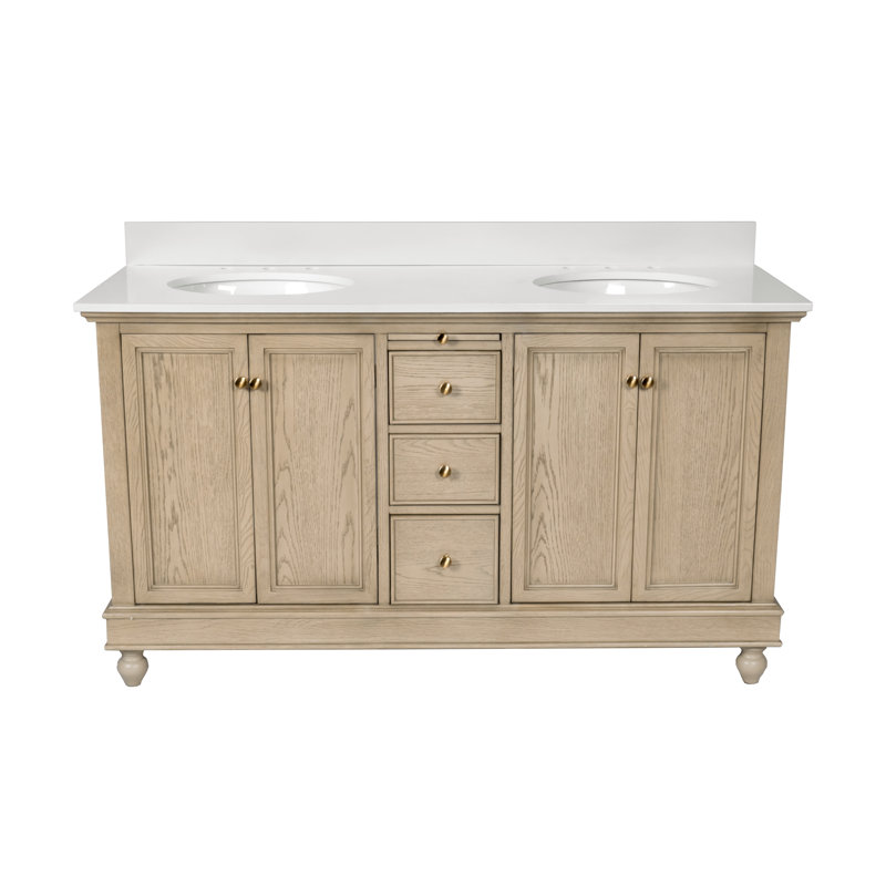 Dorismar 60" Double Bathroom Vanity Set, Greige Oak, Engineered White