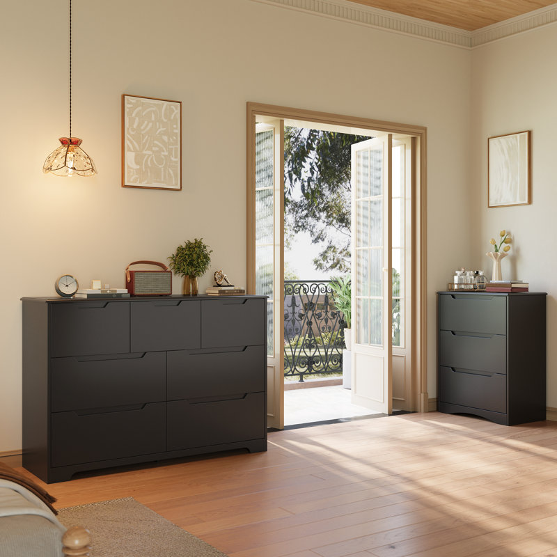Commode double à 47 tiroirs de 47,2 po avec façades sans poignée, glissières de tiroir à extension partielle et ensemble anti-basculement