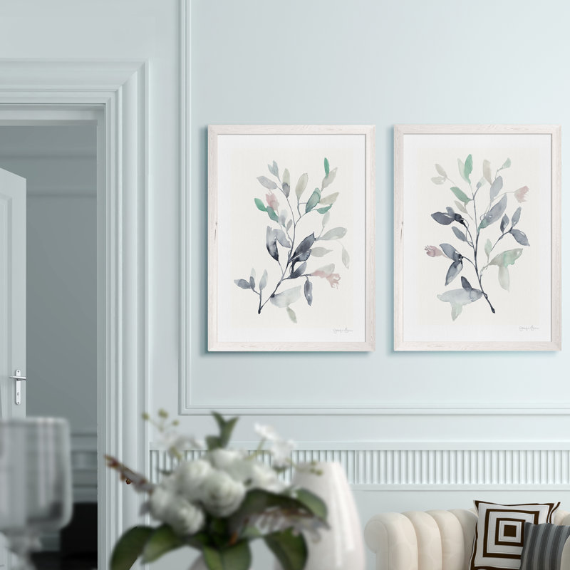 Water Branches I - ensemble de 2 reproductions, H 20 po x l 16 po x P 1,25 po, Blanc, Toile encadrée