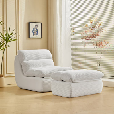 Modern Compressed Lounge Chair With Ottoman, Cozy Corduroy Recliner For Small Spaces, Living Room, Or Bedroom