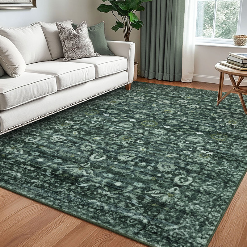 Tapis vert antidérapant lavable à la machine, Rectangle 5 pi x 7 pi, Dark Green