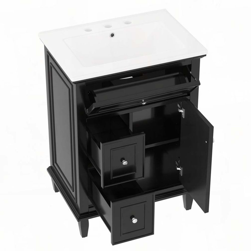 Meuble-lavabo 24 po avec lavabo en céramique, Noir