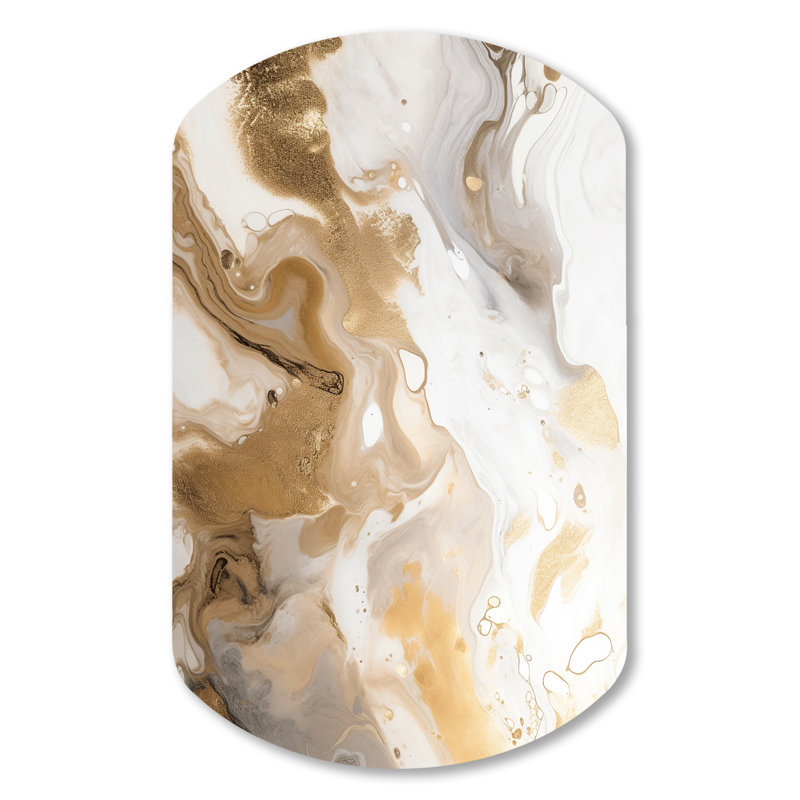 Gold And Grey A Marble Effect IV - Abstract Marble Cylinder Shape Assymterical Metal Wall Art, 31" H x 19" W x 1" D